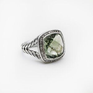 David Yurman 925 Silver Albion Diamond Prasiolite Halo Ring